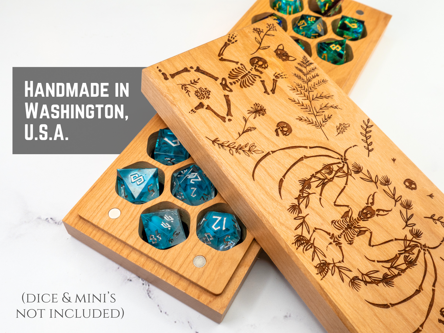 Dancing Skeletons | Engraved Dual Hex Dice Vault